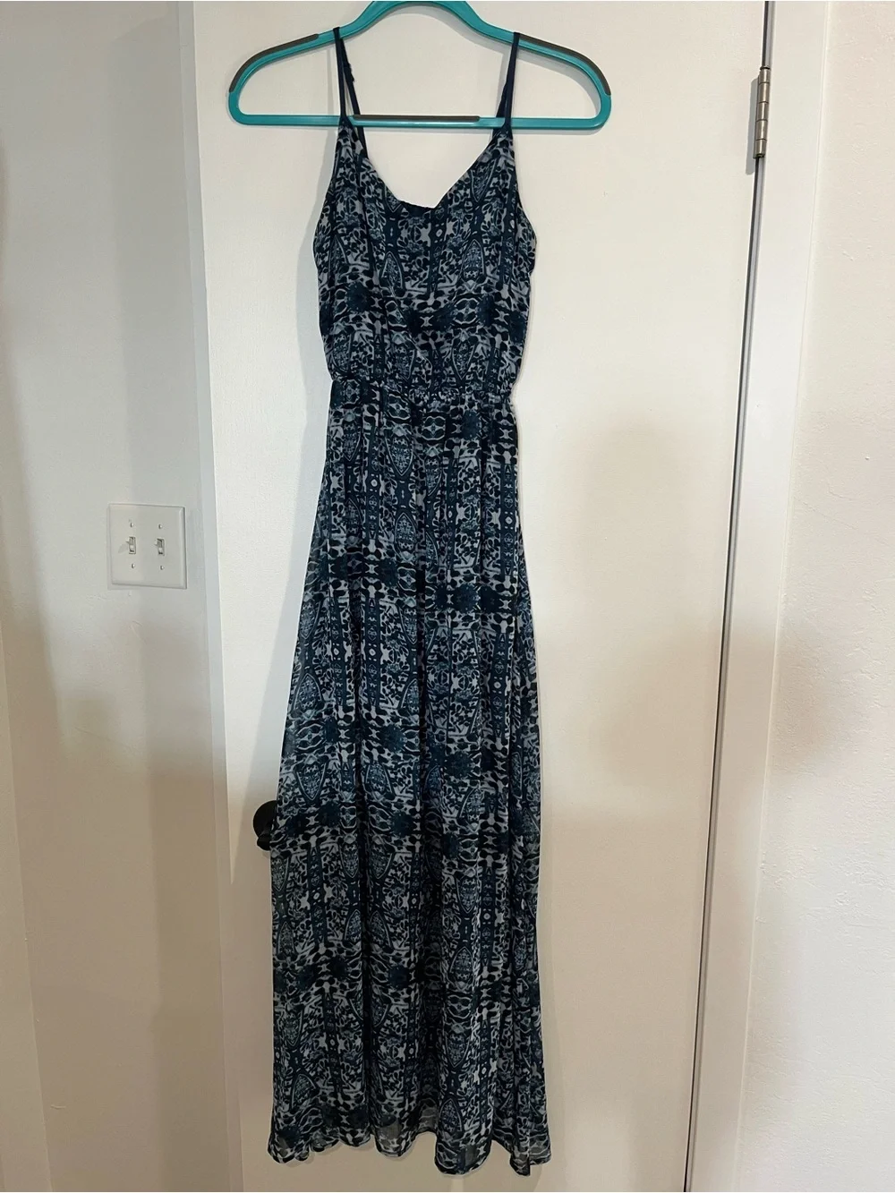 Abercrombie & Fitch Navy Blue Printed Spaghetti-Strap Maxi Dress Size XS